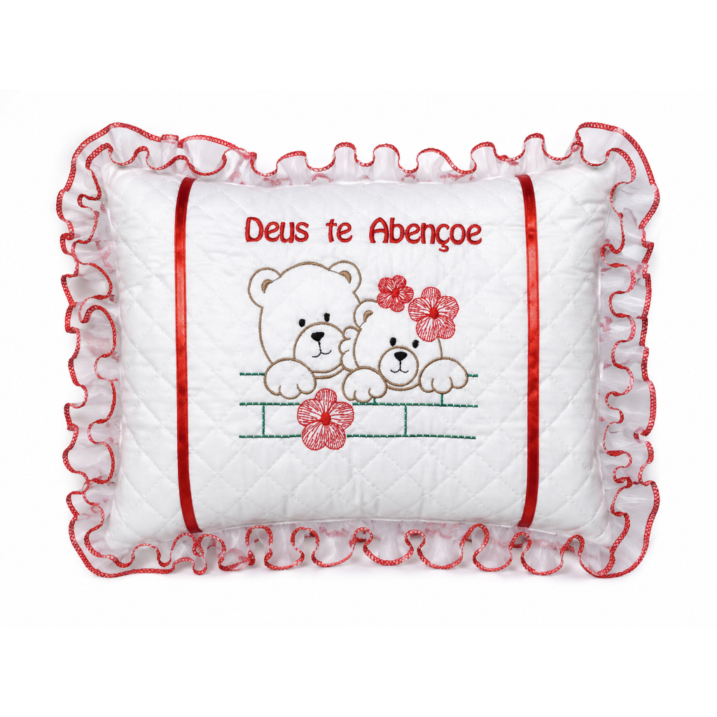 Travesseiro Bebe Almofada Ursinhos Bordado Confortável 30x40 Sonhos