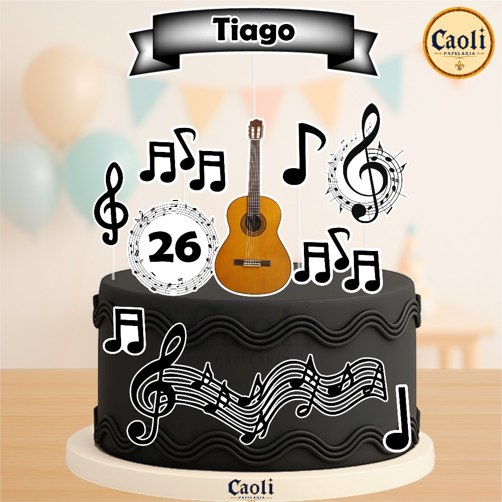 Topo de Bolo Violino Violão Piano Saxofone Trompete Acordeon Contrabaixo Guitarra (Topper Personalizado) Decoração Festa