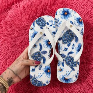 Chinelo Feminino Estilo Praia Verão Estampado Tropical Colorido