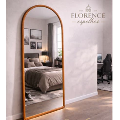 Espelho Verona Oval Base Reta Corpo Inteiro Com Moldura em Couro Premium 120x50 Sala Quarto