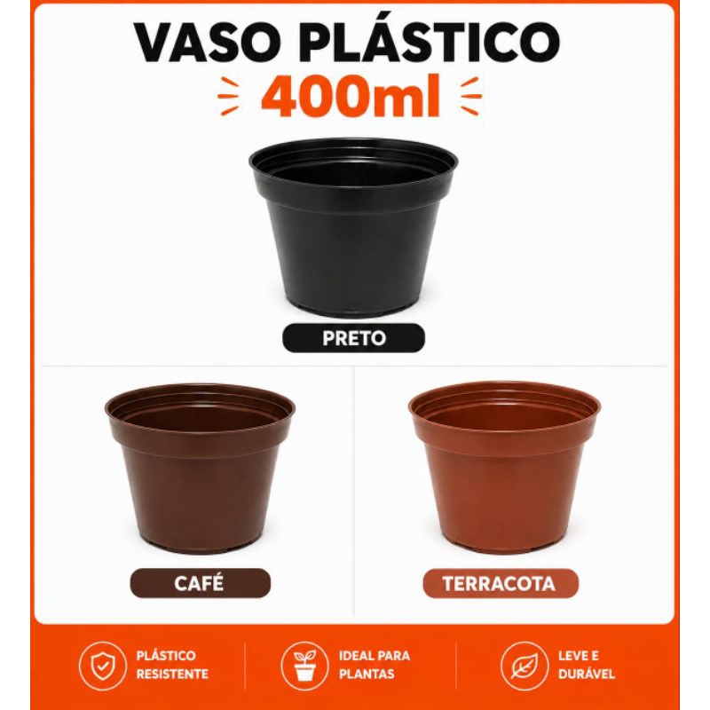Vaso Plástico 400ml para Plantas Jardim Flores Pequeno Preto Café Terracota