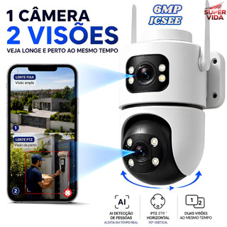 Câmera de Segurança WiFi 2 Lens Externa 6MP ICSEE Rastreamento Inteligente Luz Dupla Visão Noturna