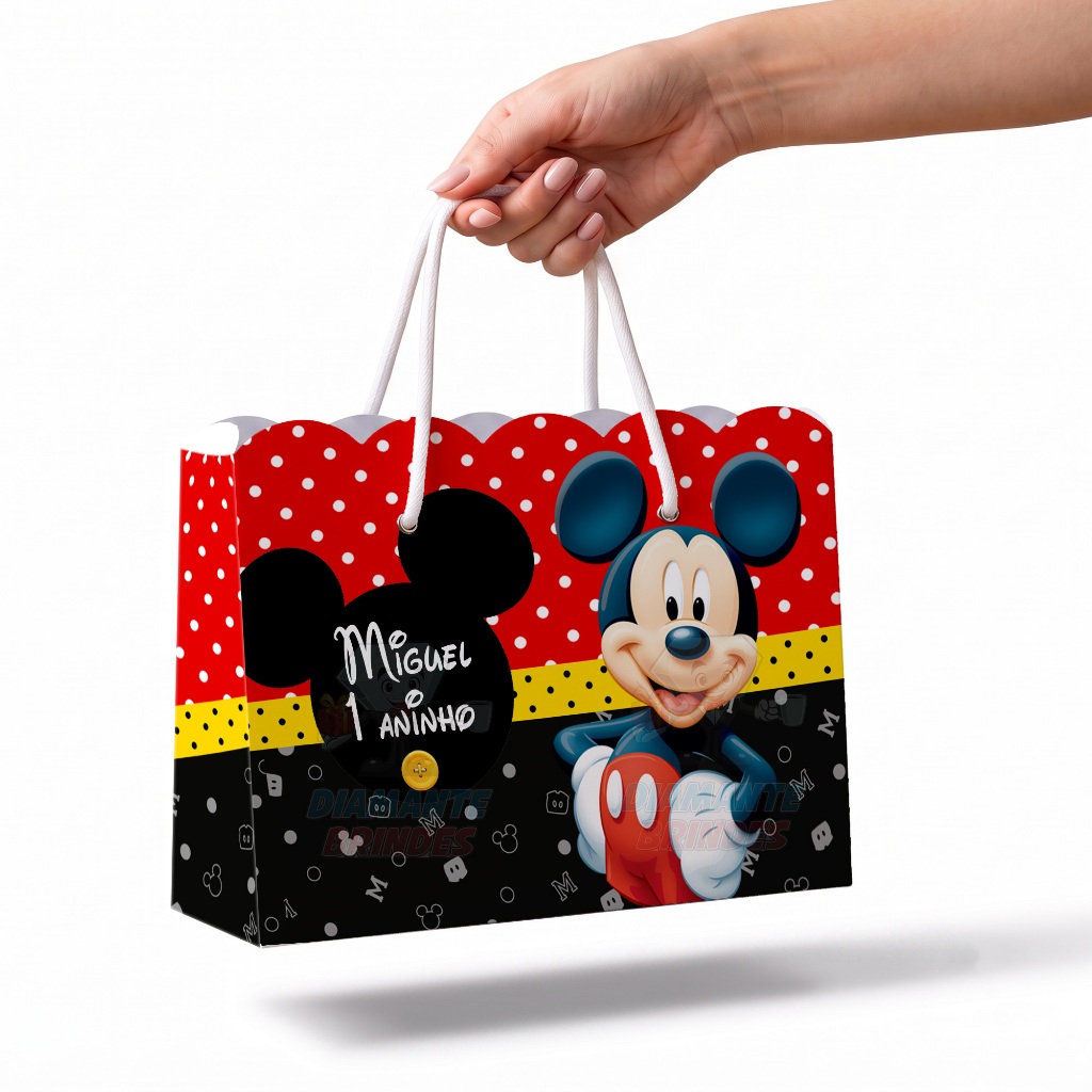 Sacolinha Personalizada Mickey Tamanho Grande Lembrancinha Aniversário Festa Infantil Presente Disney