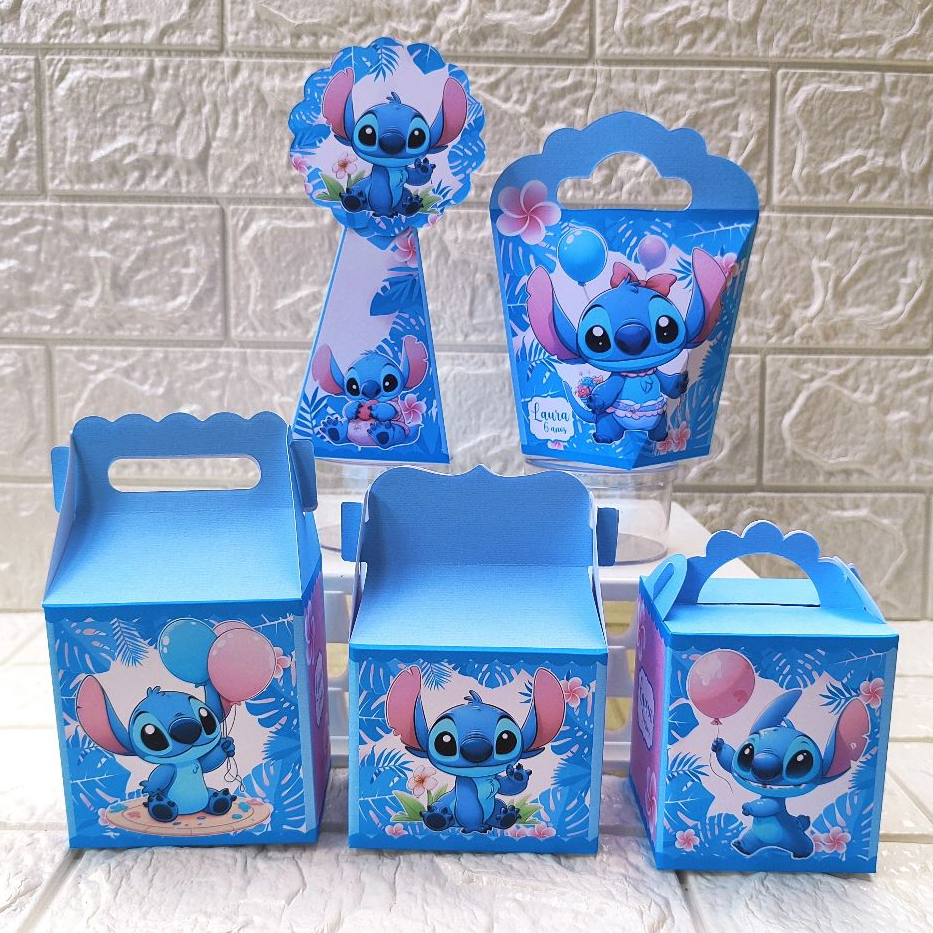 Kit Festa Stitch Menina 15 a 50 Caixinhas Personalizadas Lembrancinhas Aniversário Desmontado