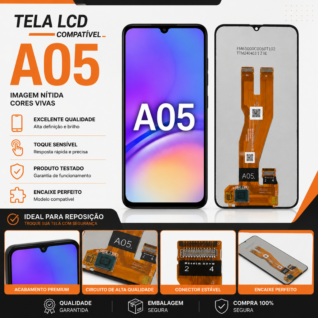 Frontal Touch Lcd Display Tela Compatível Galaxy A05 A055 SM-A055F Sem Aro