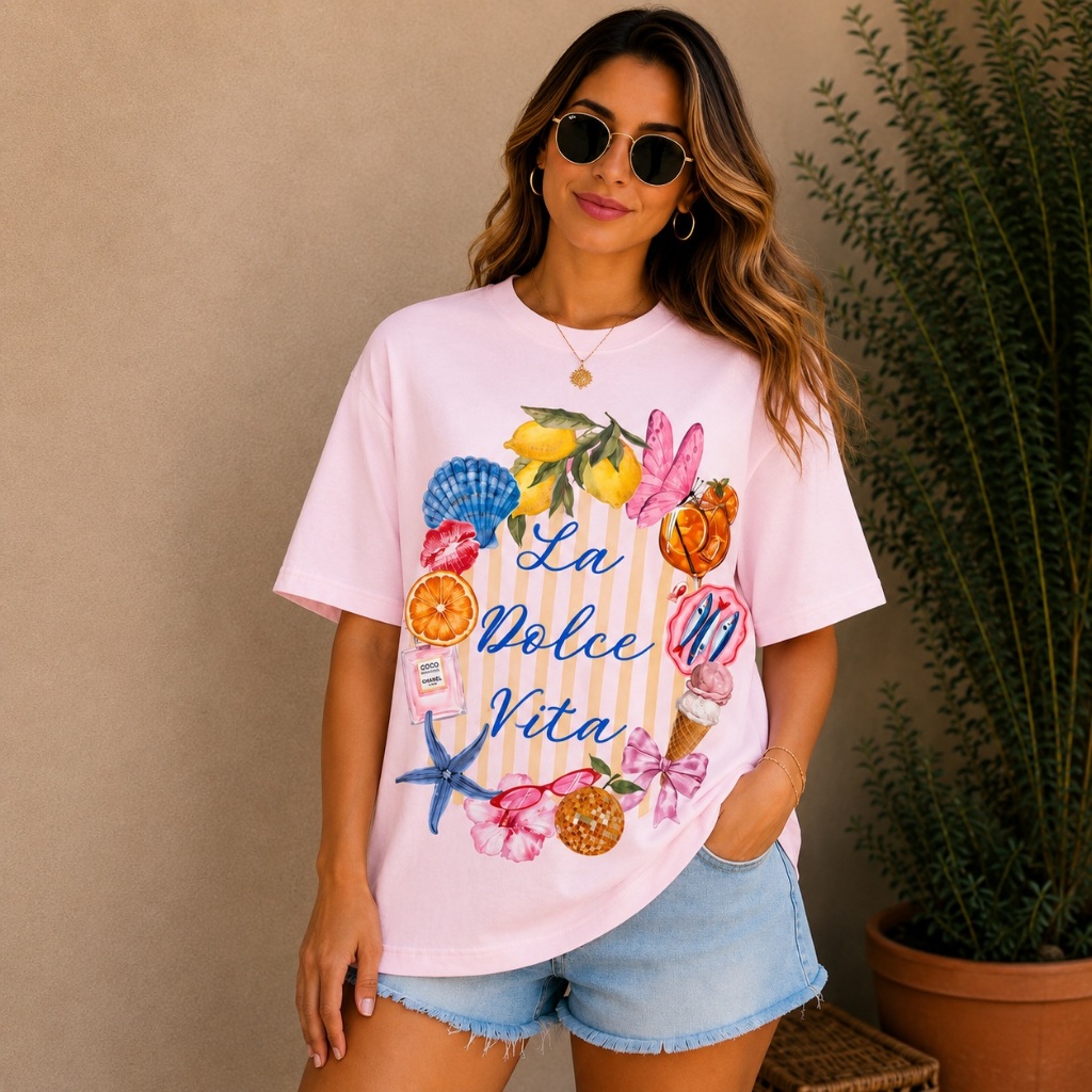 camiseta feminina moderna plus la doce vita chic divertida tendencia colorida alegre estilosa confortavel casual tshirt