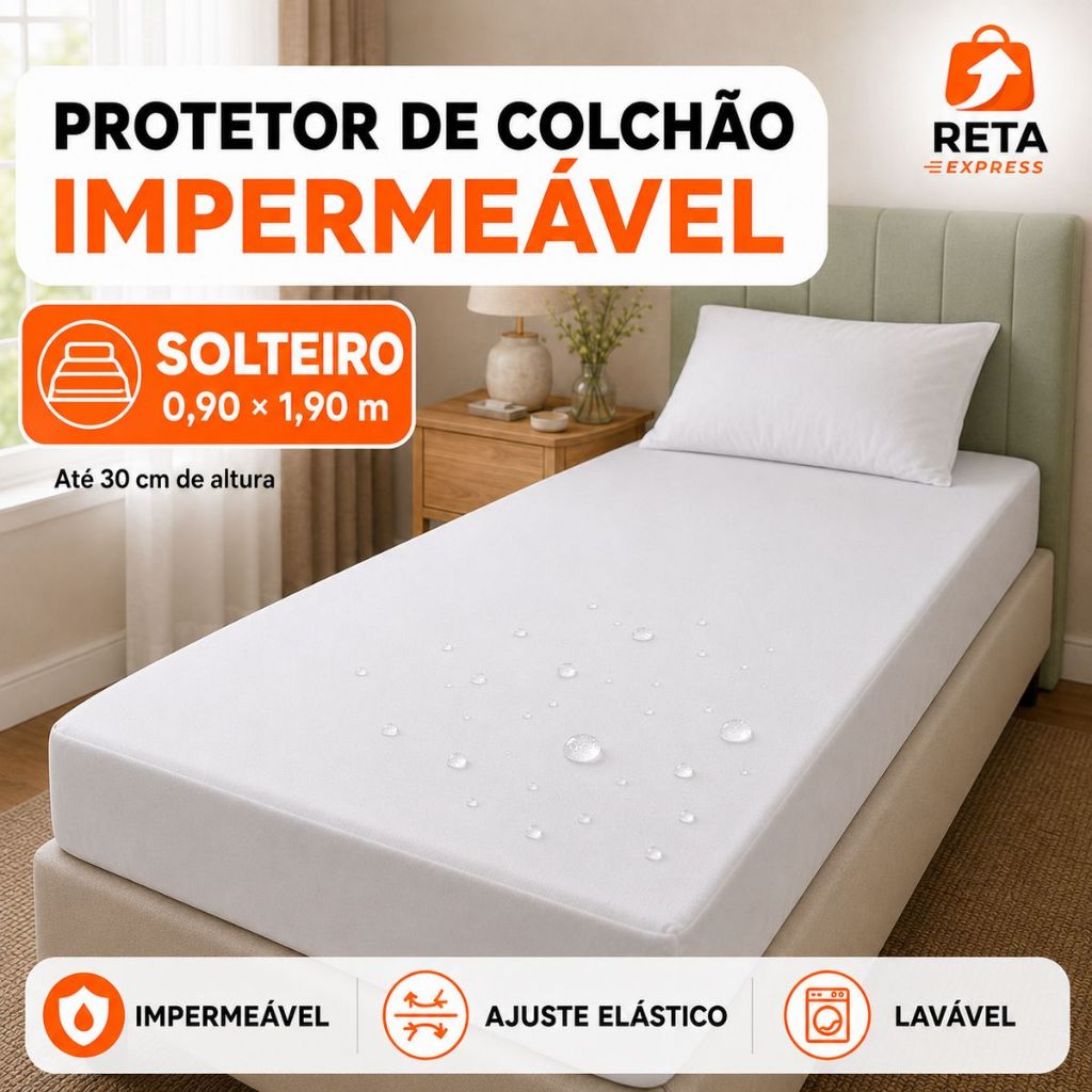Protetor De Colchão Solteiro Impermeável 90x190 Com Elástico Lavável Antiácaro Para Uso Diário Contra Líquidos E Manchas