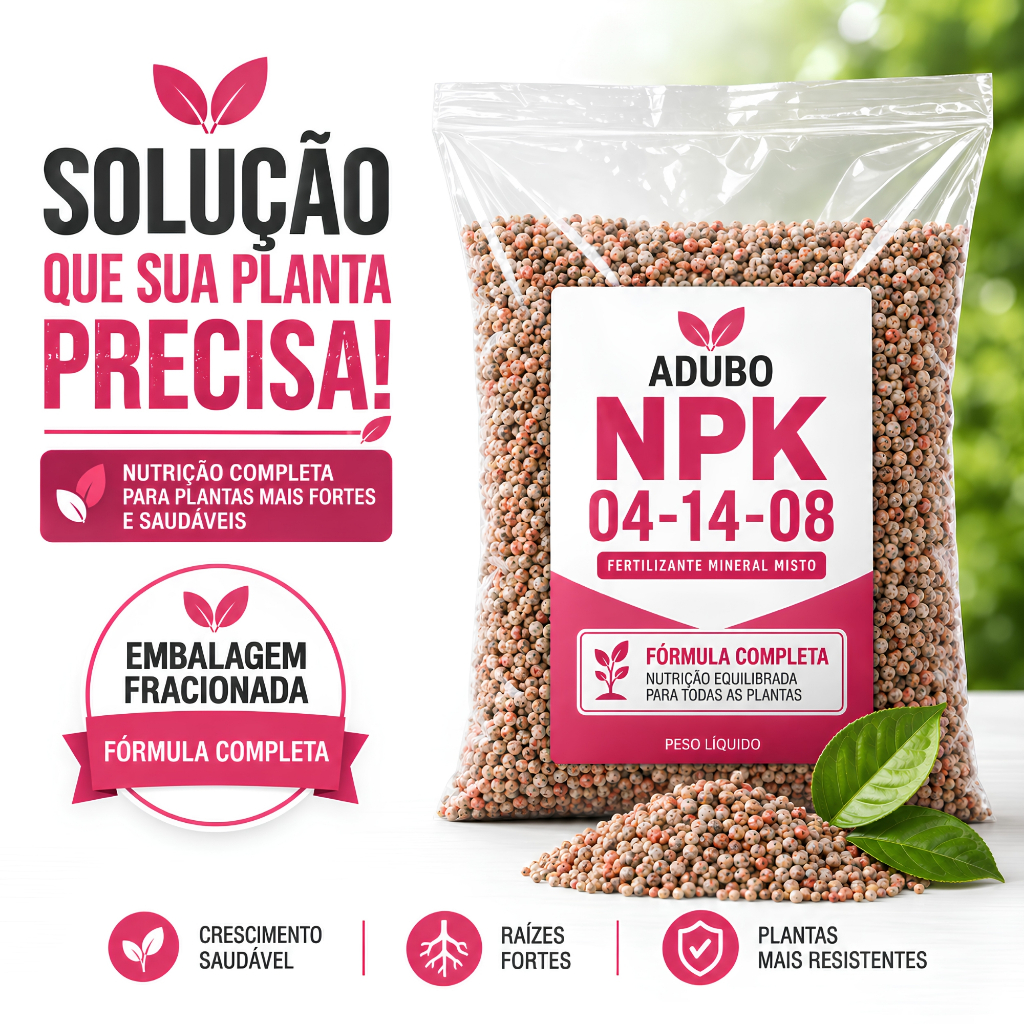 Adubo Fertilizante NPK 04 14 08 Completo para Plantas Enraizamento Hortaliças Hortas Frutíferas