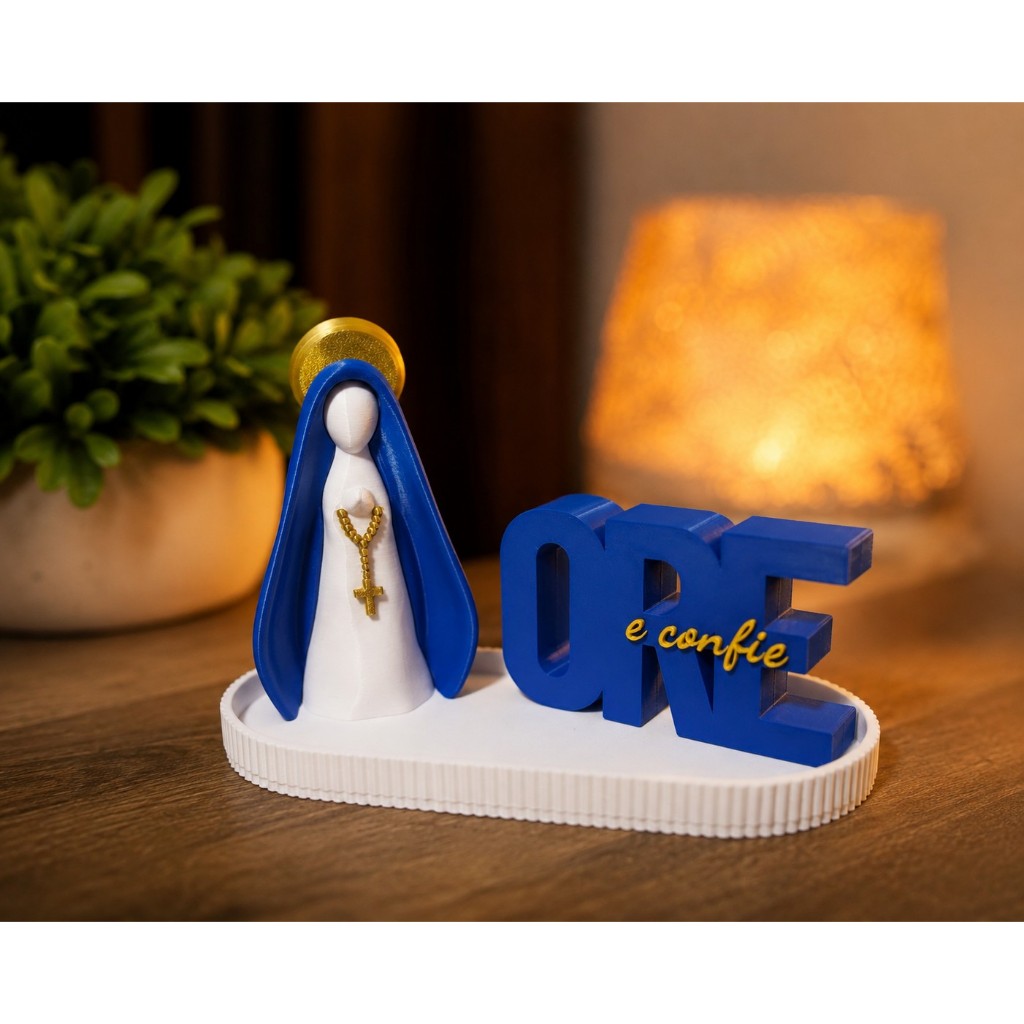 Nossa Senhora Ore e Confie Bandeja Decorativa Altar Católico Decoração Religiosa Fé Presente
