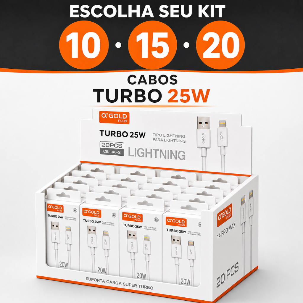 Kit 10, 15 ou 20 Cabos USB Iphone Turbo Lightning Reforçado Flexivel 1 metro