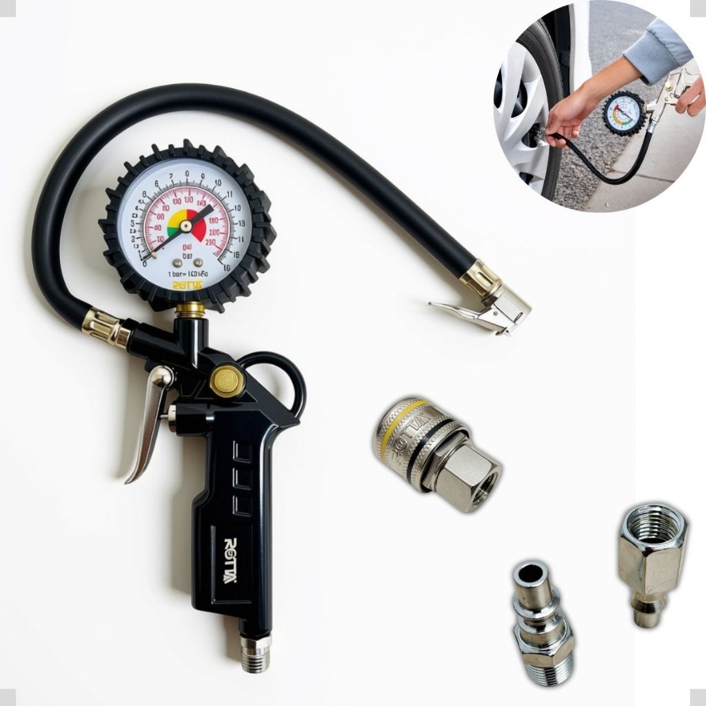 Kit Calibrador De Pneu Analógico Manômetro + Engates