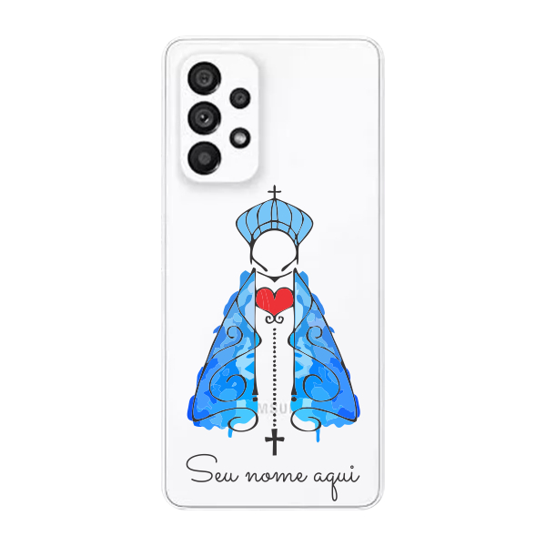 Capinha para Samsung A53 5G Anti Impacto Personalizada - Nossa senhora azul fundo transparente e nome