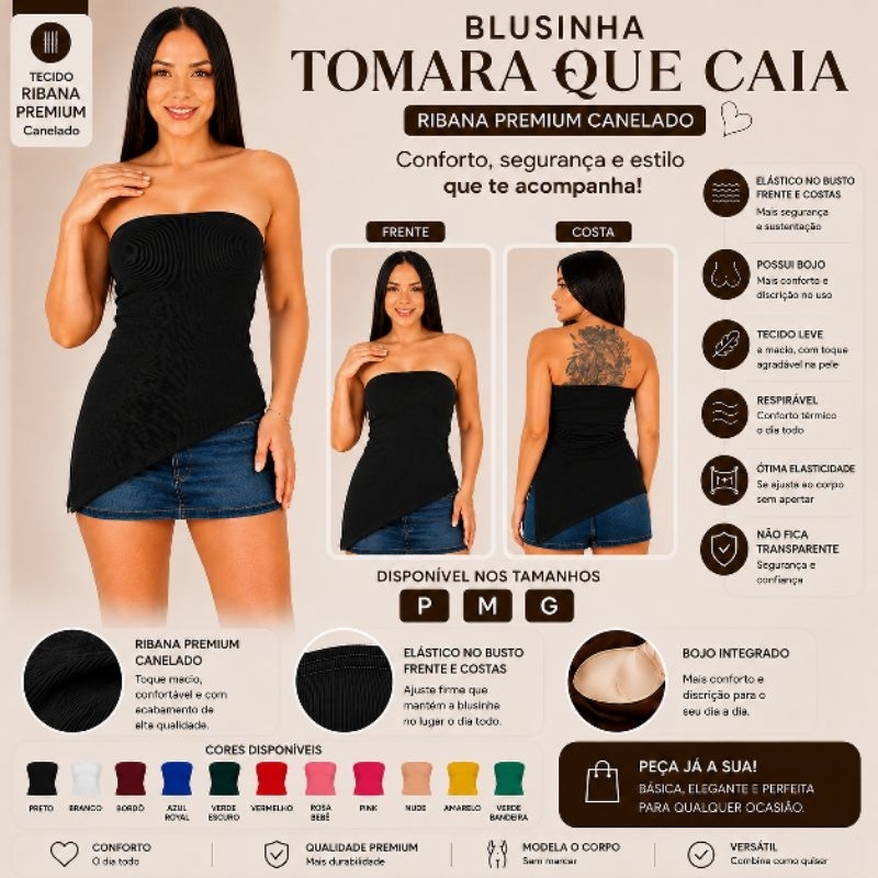 Blusa Blusinha Tomara que Caia COM BOJO Assimétrica Bata assimétrica Canelada Ribana Blogueira tendencia Roupas Feminina