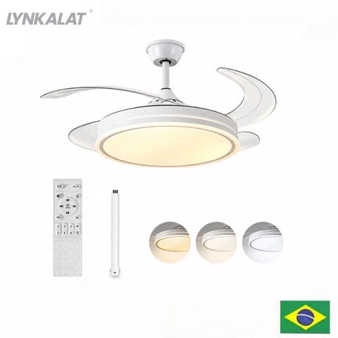 LYNKALAT Ventilador Teto Plafon 6 Pás Retrateis Ultra Silencioso LED Multicolor Moderno com Controle
