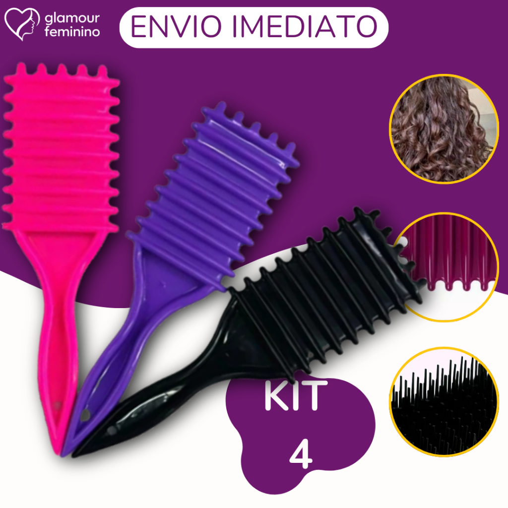 Kit 4 Escova De Ondulação - Com Cerdas - Para Cabelos Cacheados - Unissex - Cacheado - Cabelo - Ondulado