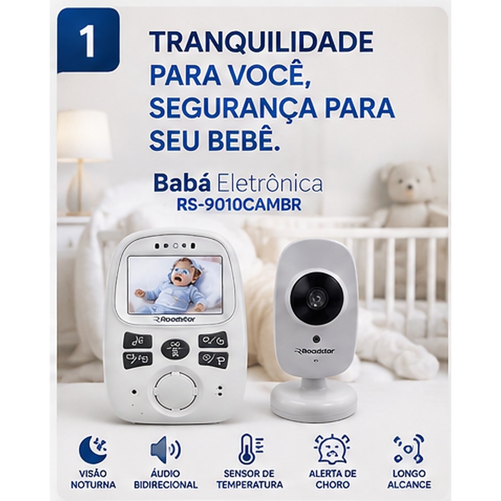 Babá Eletrônica Com Tela Colorida E Câmera Roadstar Rs-9010BR