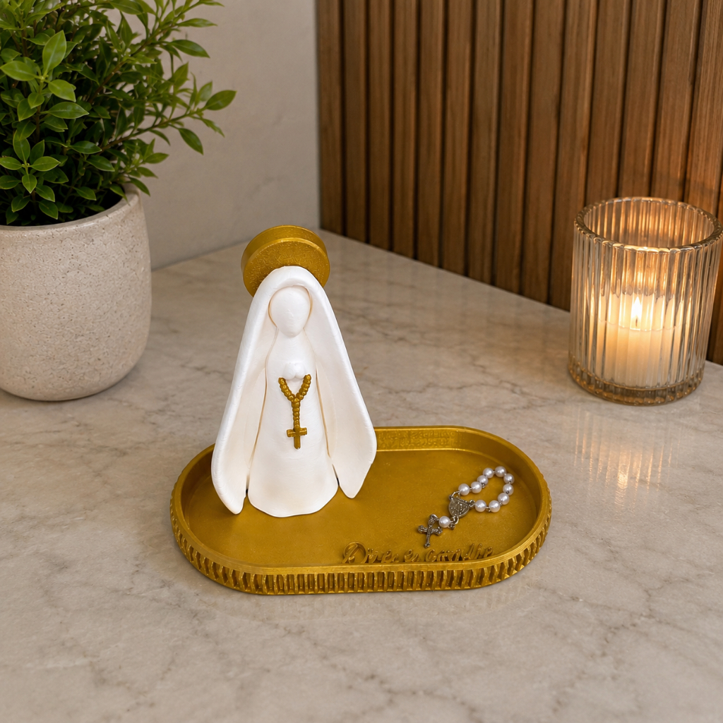 Kit Católico Nossa Senhora Aparecida Bandeja Decorativa com Porta Terço Decoração Religiosa presente