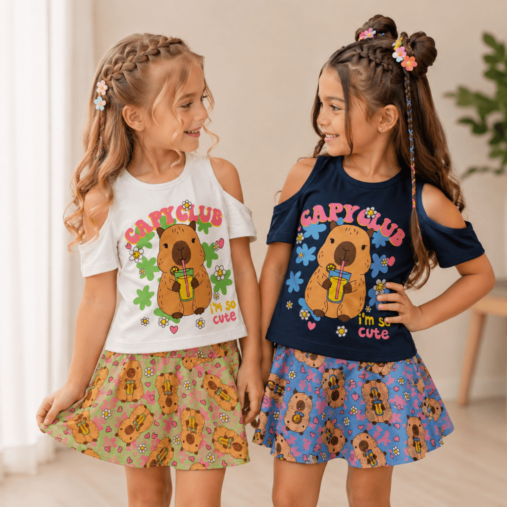 Conjunto Infantil Menina Capivara do 2 ao 12 Anos | Conjunto Feminino Infantil | Conjunto menina verão