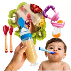 Chupeta de Silicone + Colher Dosadora + Talher Termossensível Kit Alimentação do Bebê