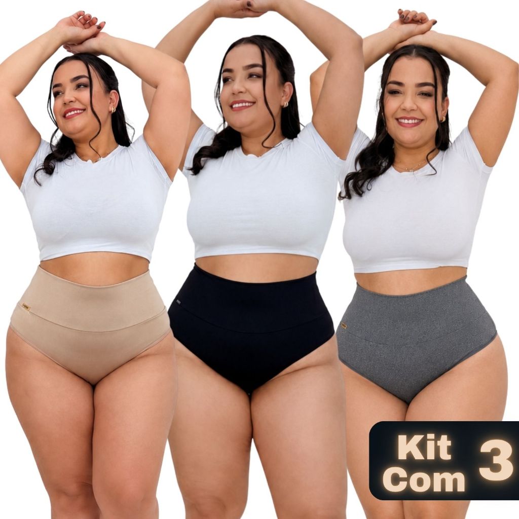 kit 3 Cintas Plus Size Suplex Alta Compressão Cós Duplo Pós-Parto Gestante Não Enrola