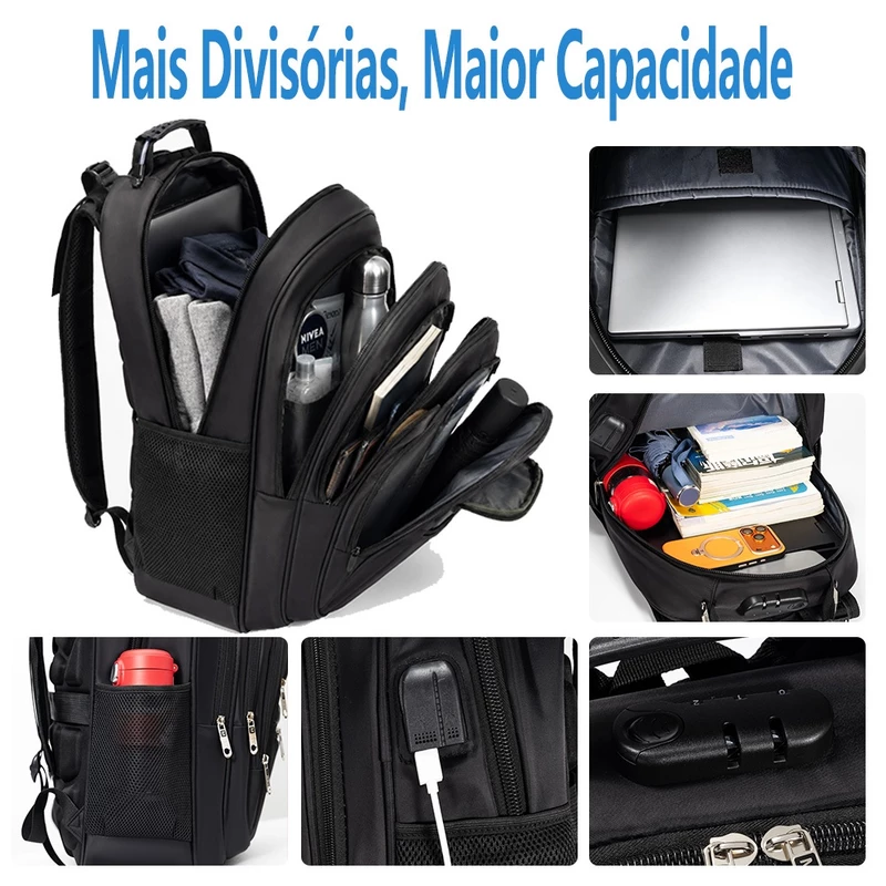 Mochila Masculina Grande Impermeável Reforçada para Notebook Trabalho — foto 4