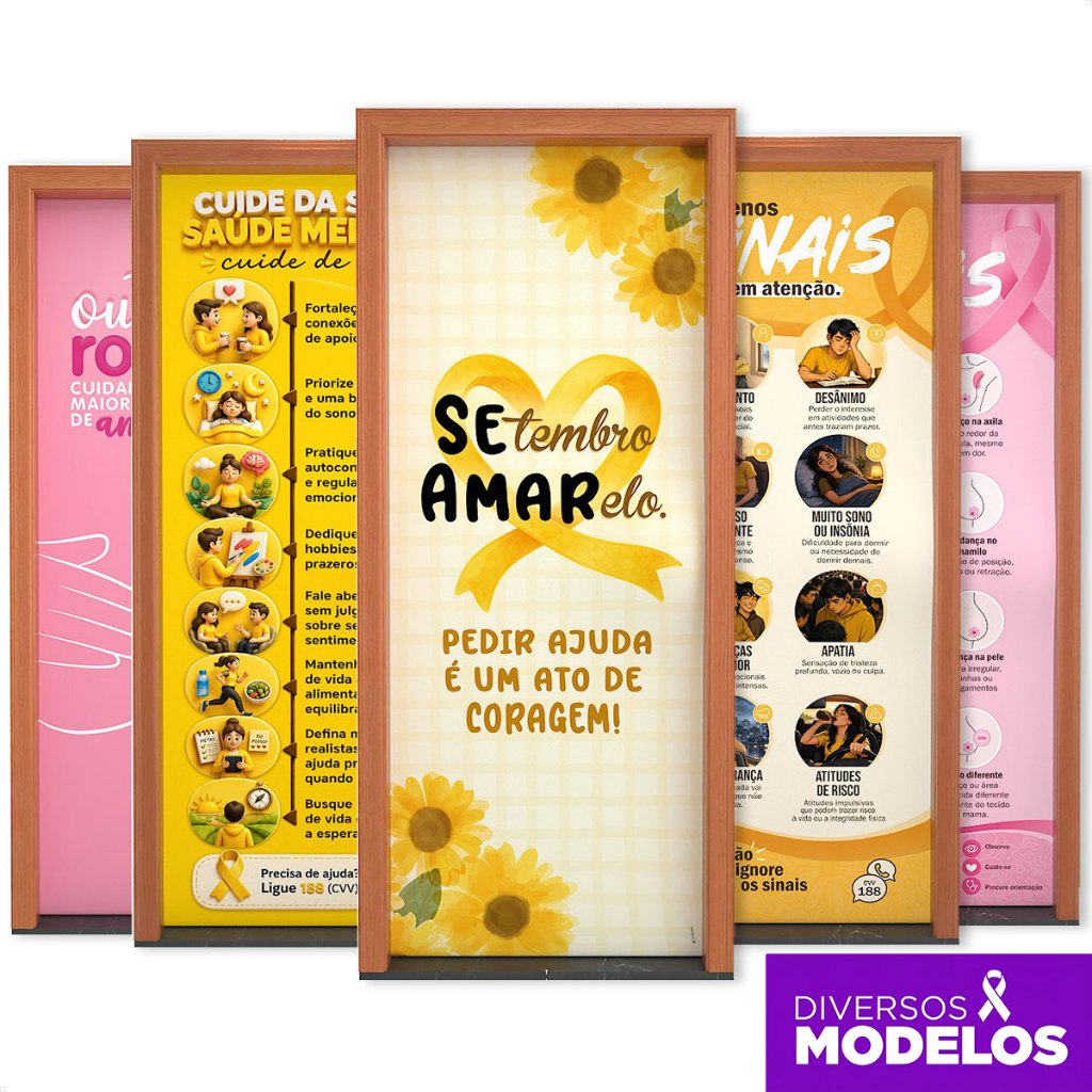 Capa de Porta Setembro Amarelo Decoração Campanha 0,80×2,10m C/Elástico Sublimad