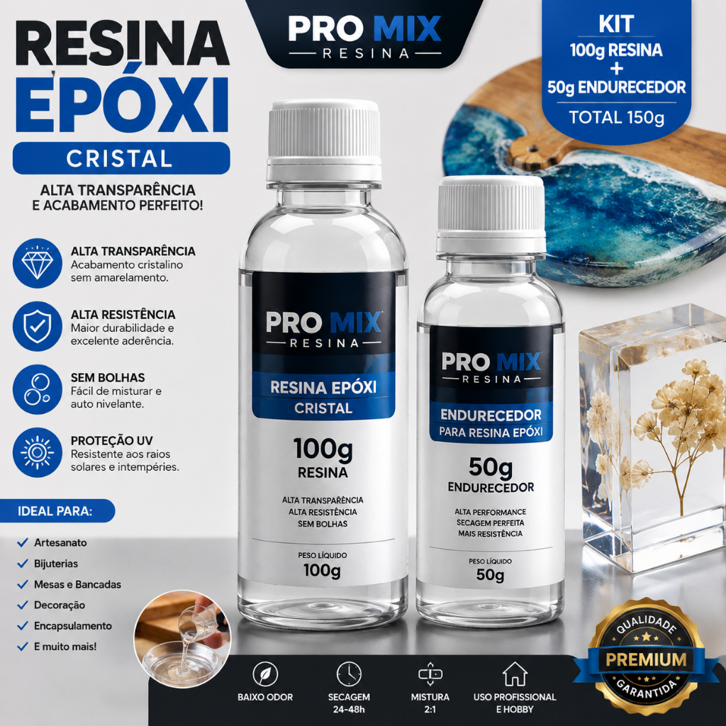 Kit Resina Epóxi Cristal 150g Pro Mix Para Artesanato