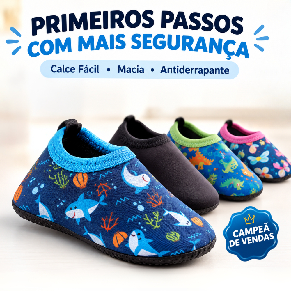 Sapatinho Calce Fácil Meia Sapatilha Antiderrapante Bebê Dino Confortável e Macio para Primeiros Passos e Brincadeiras