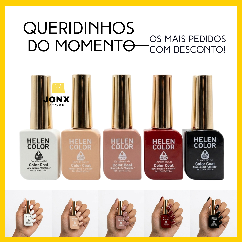 Esmalte em Gel Helen Color 12ml - Queridinhos Branco Nude Cappuccino Bordô e Preto