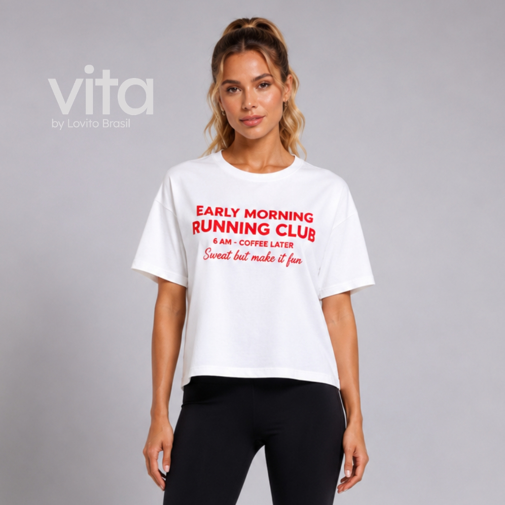 Lovito Camiseta Feminina Esportiva Algodão Estampa Running Club OTB16871718