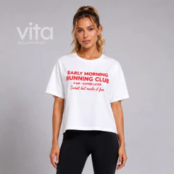 Lovito Camiseta Feminina Esportiva Algodão Estampa Running Club OTB16871718