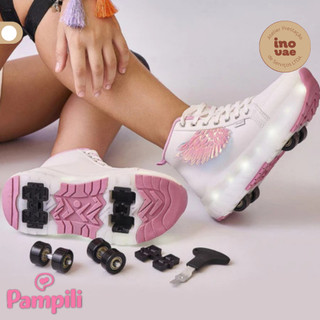 Tênis Juvenil Feminino de Rodinhas com LED Asas 3D Original 2 em 1 Confortável