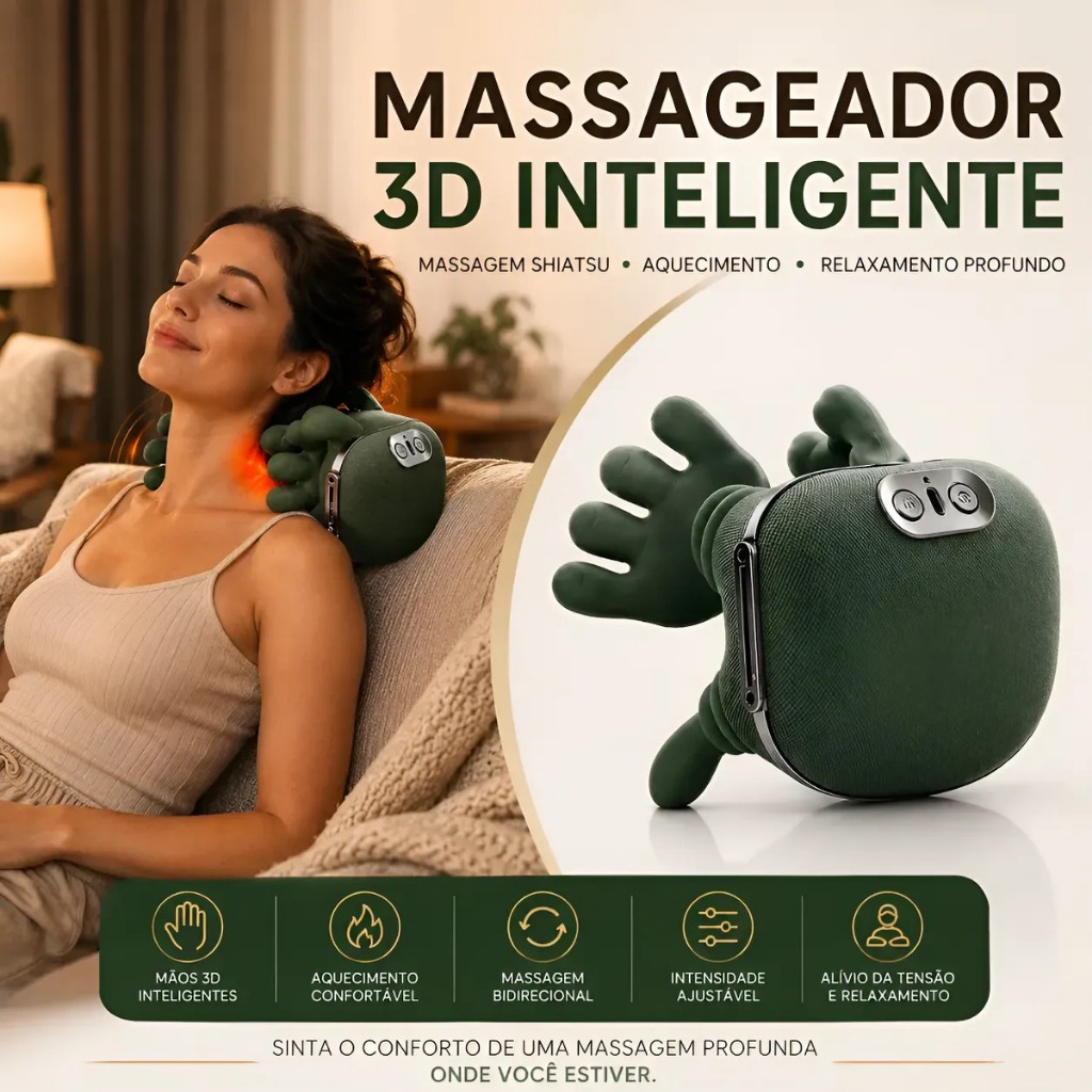Massageador Elétrico Pescoço e Lombar Maozinha 3d Shiatsu com Aquecimento Relaxamento 127/220v Verde-escuro