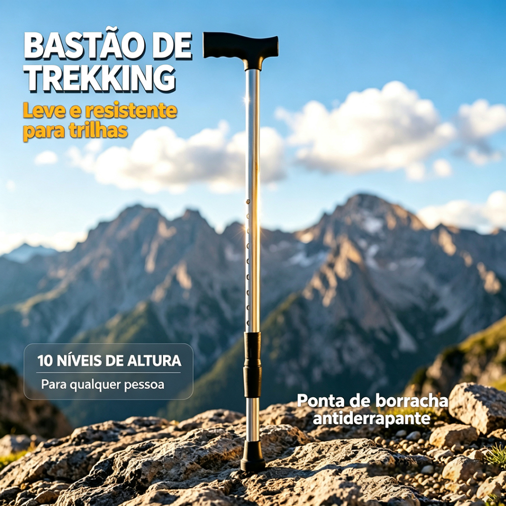 Bengala Ortopédica Ajustável - 10 Níveis, 72 - 92cm,Reforçada e Antiaderente