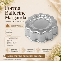 Forma Ballerine Margarida Caparroz Alumínio 25x6,8cm para Bolos Recheados Sobremesas e Confeitaria
