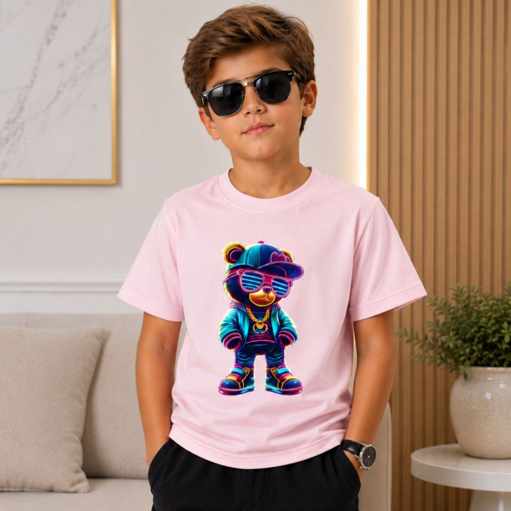 Camiseta Meninos Masculina Infanto Juvenil Urso Hip Hop Streetwear Boné E Óculos Moda Casual Confortável Unissex
