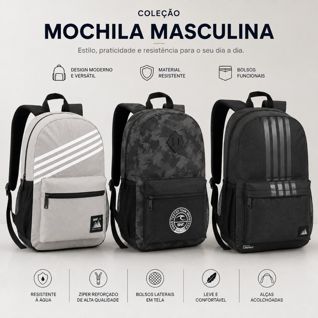 Mochila Masculina Jovem Escolar Grande Resistente SNT Menino