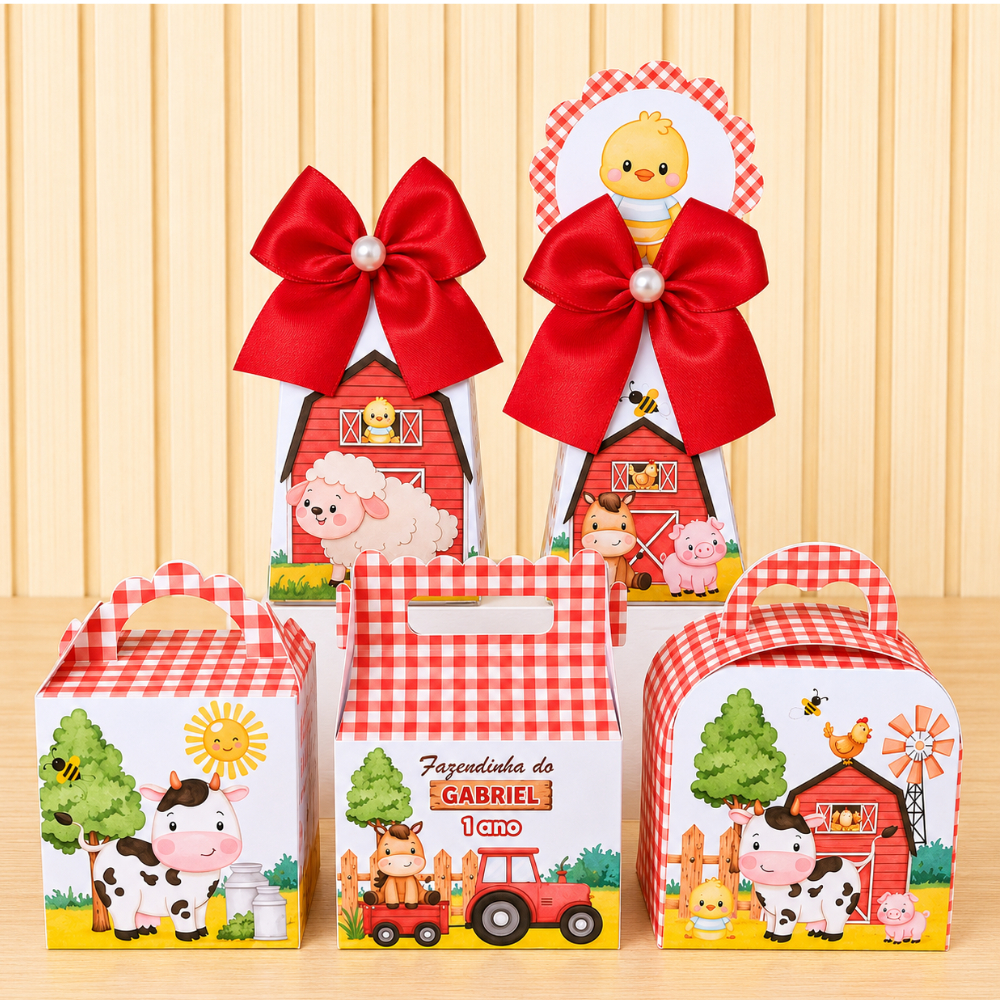 Kit Caixinhas Fazendinha Vermelha  Pegue e Monte – Lembrancinhas para Festa Infantil