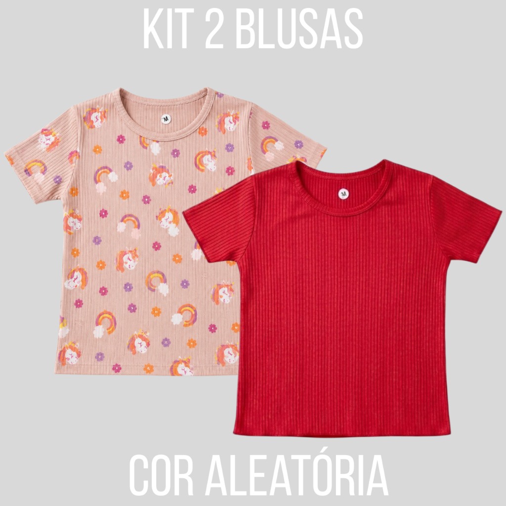 Kit 2 Blusas Infantil Menina Estampadas Sortidas – Manga Curta  2 a 7 anos
