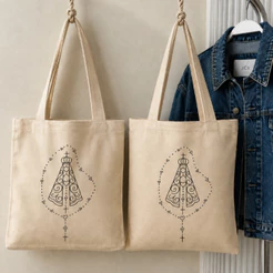 Ecobag Artesanal Religiosa 30x40 | Santa Ilustrada à Mão | Bolsa Sacola em Algodão Cru
