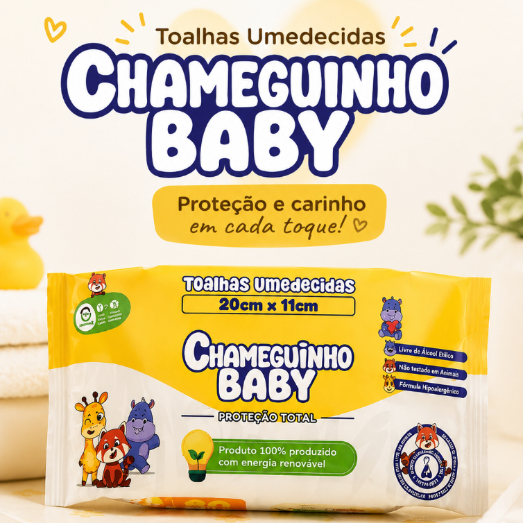 Caixa Kit Toalhas Umedecida Higiene Bebe Chameguinho Pacotes Com 100 Lenços Sem Alcool