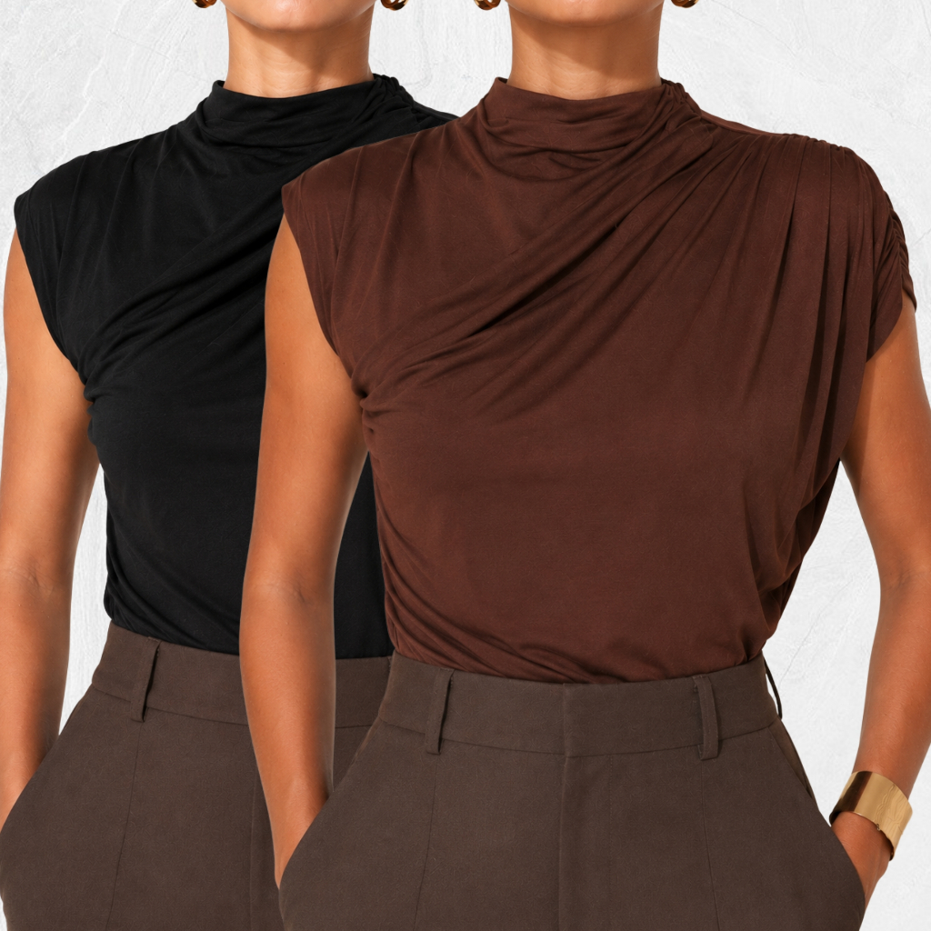 KIT 2 Blusa Feminina Elegante Gola Alta Sem Manga Balada Casual Chique Minimalista Confortavel Soltinha Moda Blogueira