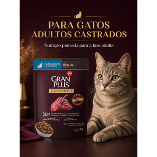 Ração Úmida GranPlus Gourmet Sachê 85g Gatos Adultos Castrados Sabor Ovelha Controle de…