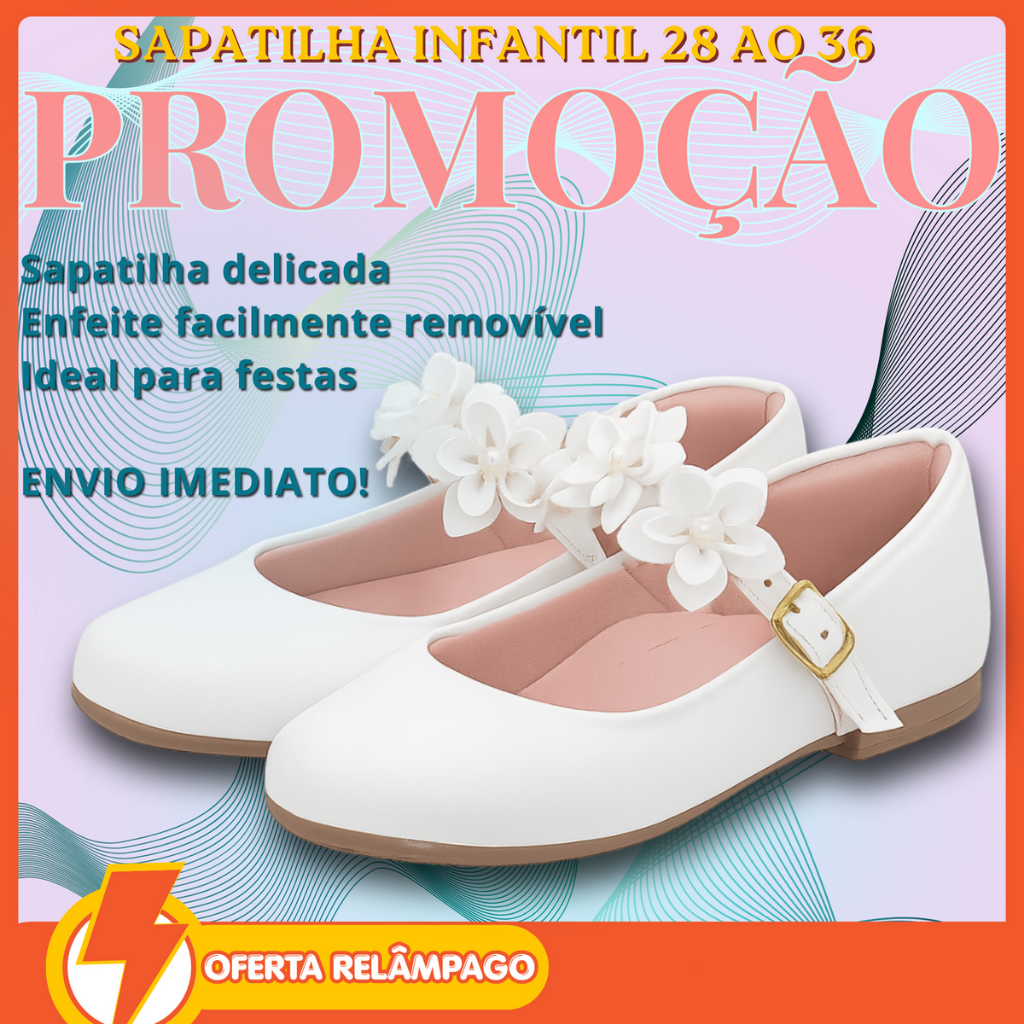 Sapatilha Infantil Menina Branca Moda 28 ao 36 Delicada Passeio Festa Casamento Batizado Promoção