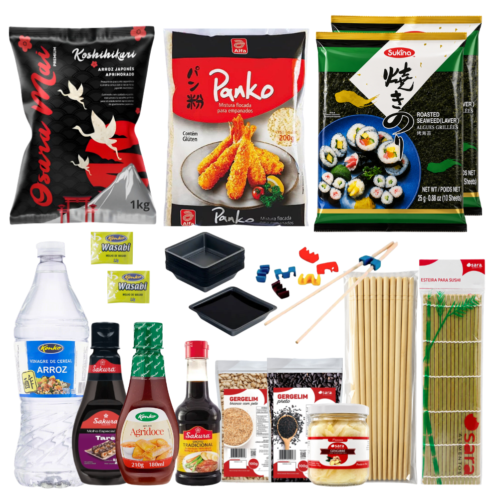 KIT SUSHI HOT ROLL COMPLETO - 14 ITENS - FAÇA EM CASA