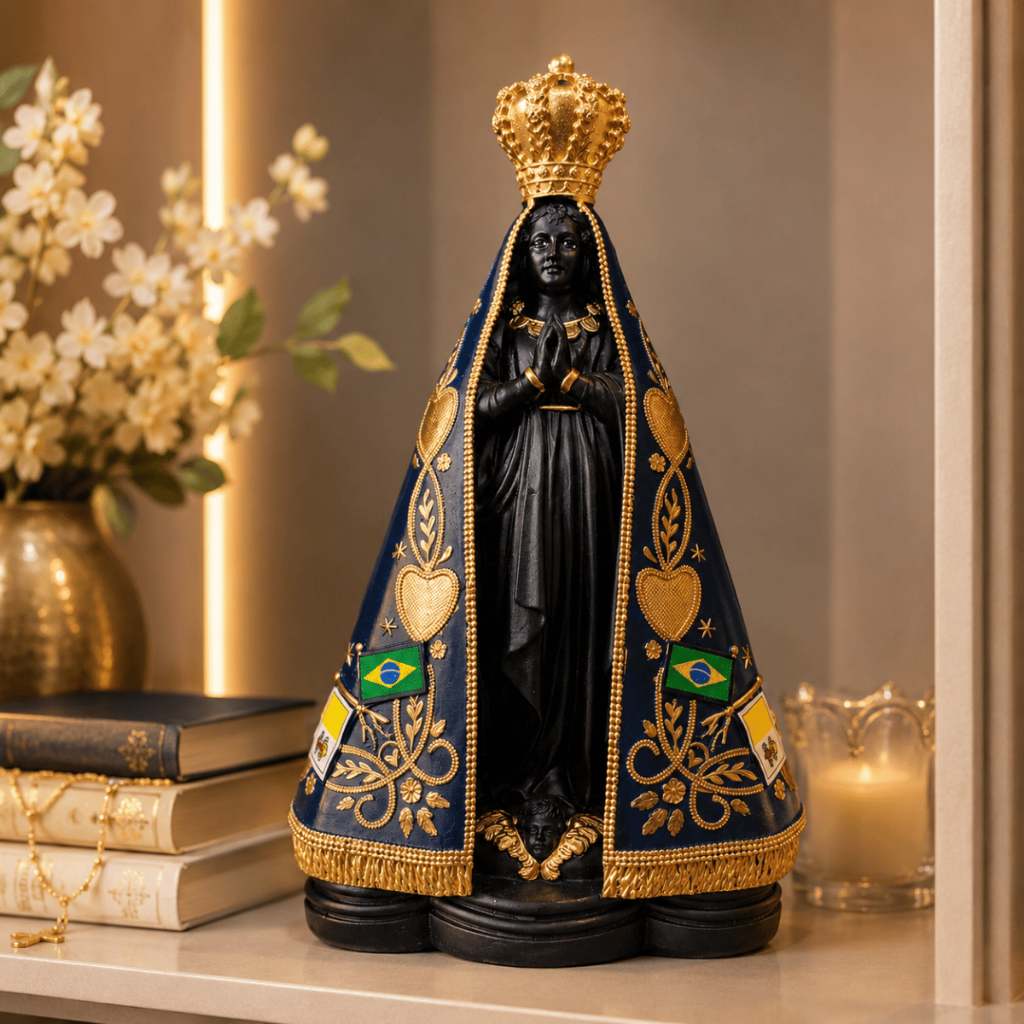 Nossa Senhora Aparecida Pintada à Mão Imagem Decorativa Religiosa em Gesso