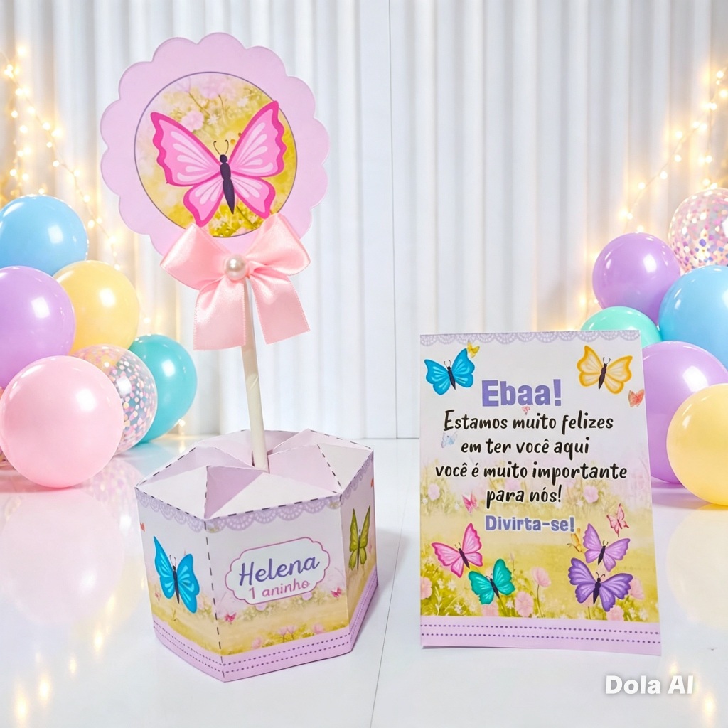 Centro de Mesa Personalizado Plaquinha Jardim Borboletas Coloridas | Festa Infantil | Lembrancinha | Decoração de Mesa