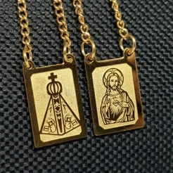 Escapulário Nossa Senhora Aparecida e Coração de Jesus Aço Inox 316L