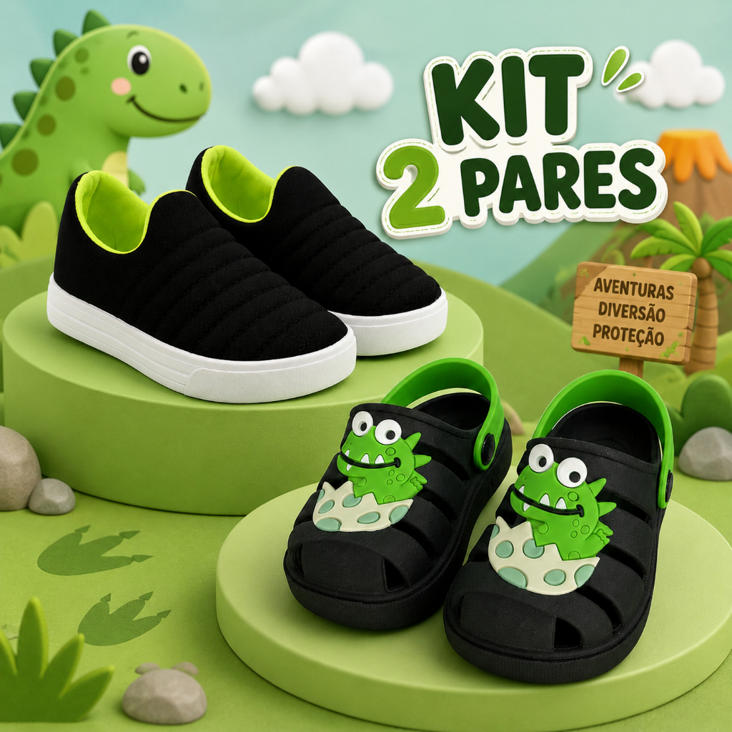 Kit Sandália Papete Infantil Menino + Tênis Slip On Infantil