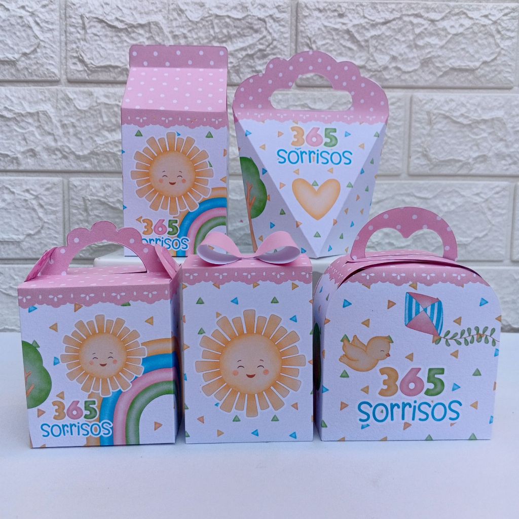 Kit Caixinhas 365 SORRISOS MENINA Lembrancinha Mimos de Festa para Decoração de aniversário - DESMONTADAS